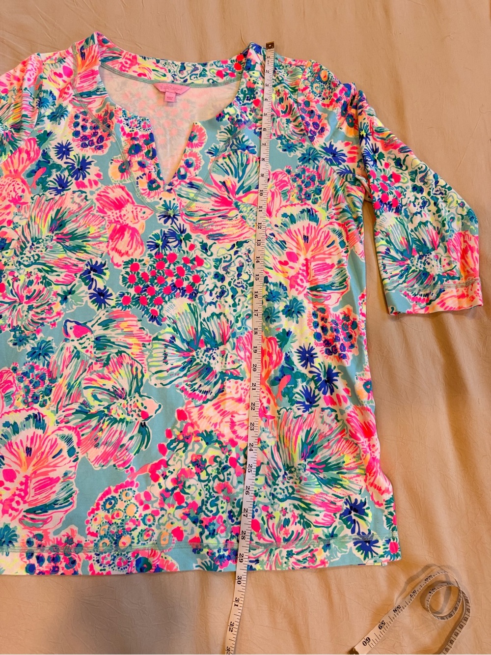Lilly Pulitzer Aqua Floral Shift Dress with Pink and Blue Accents - Picture 10 of 12